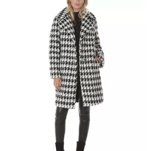 TAHARI Houndstooth shearling faux fur trench coat M NWT $350